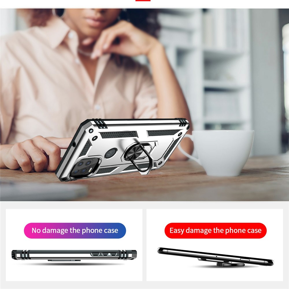 Rotationsfingerhalter Kickstand Design PC + TPU Hybrid Case Telefon Schutzhülle Für Motorola Moto G Stylus 5g (2021) - Silber--2