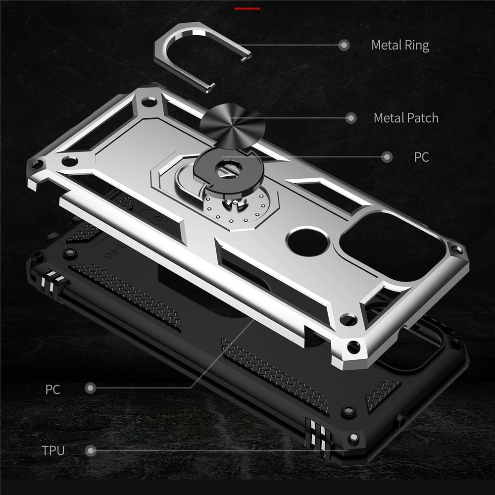 Rotationsfingerhalter Kickstand Design PC + TPU Hybrid Case Telefon Schutzhülle Für Motorola Moto G Stylus 5g (2021) - Silber--3