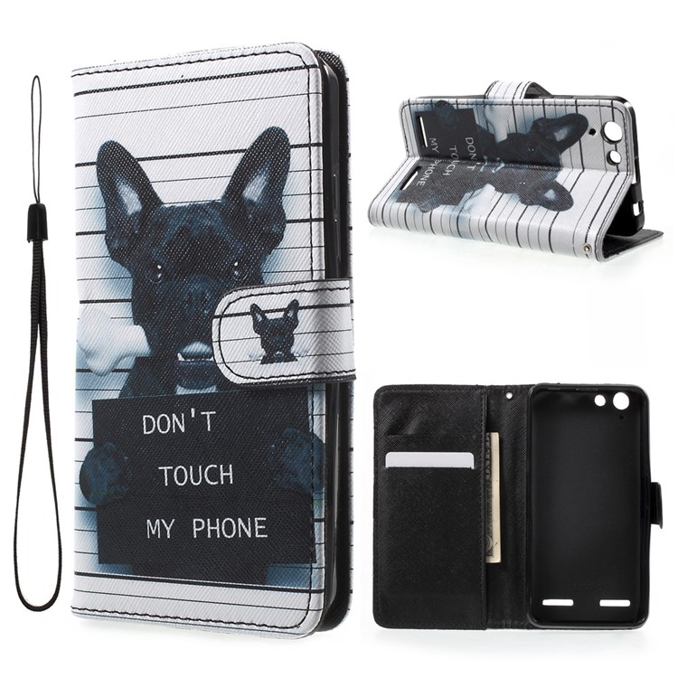 Patterned Leather Wallet Case for Lenovo Vibe K5 / Vibe K5 Plus - Dog and Do Not Touch My Phone-1