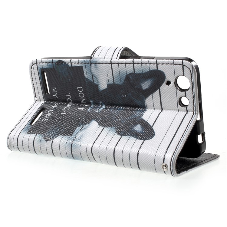 Patterned Leather Wallet Case for Lenovo Vibe K5 / Vibe K5 Plus - Dog and Do Not Touch My Phone-3