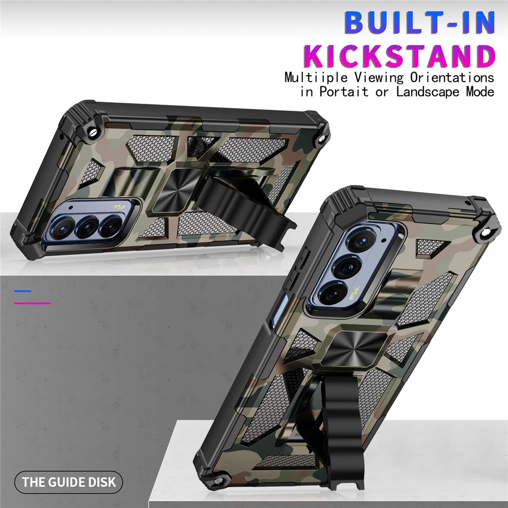 Anti-drop Built-in Kickstand Camouflage Design Protective Phone Back Shell for Motorola Edge (2021) - Army Green-2