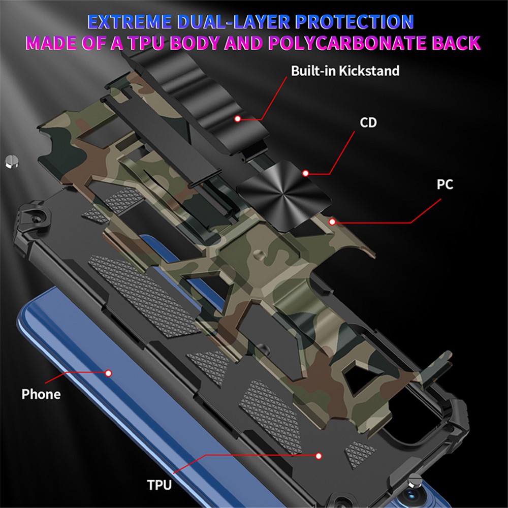 Anti-drop Built-in Kickstand Camouflage Design Protective Phone Back Shell for Motorola Edge (2021) - Army Green-5