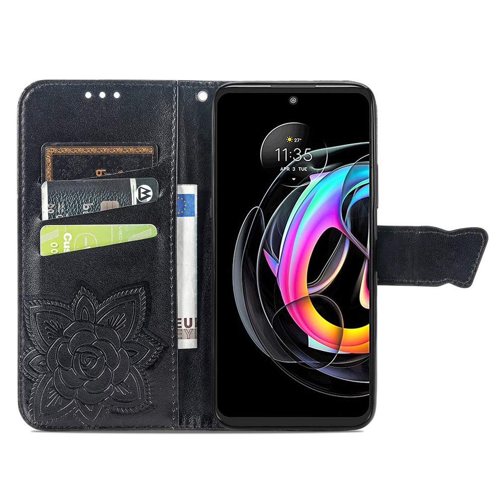 Imprinted Butterfly Flower Pattern Leather Wallet Stand Phone Cover Case for Motorola Edge 20 Lite - Black-4