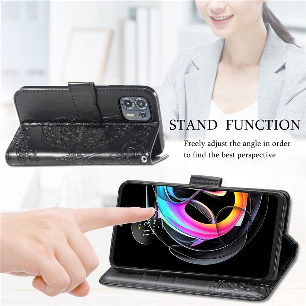 Imprinted Butterfly Flower Pattern Leather Wallet Stand Phone Cover Case for Motorola Edge 20 Lite - Black-6