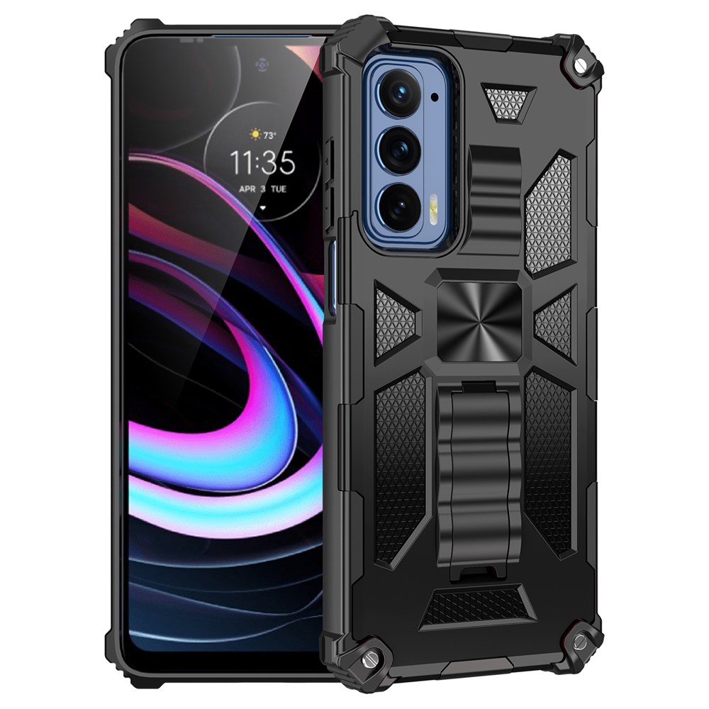 Military Grade Car Mount Built-in Kickstand Hybrid Hard PC Soft TPU Anti-Drop Phone Case for Motorola Edge (2021) - Black-2