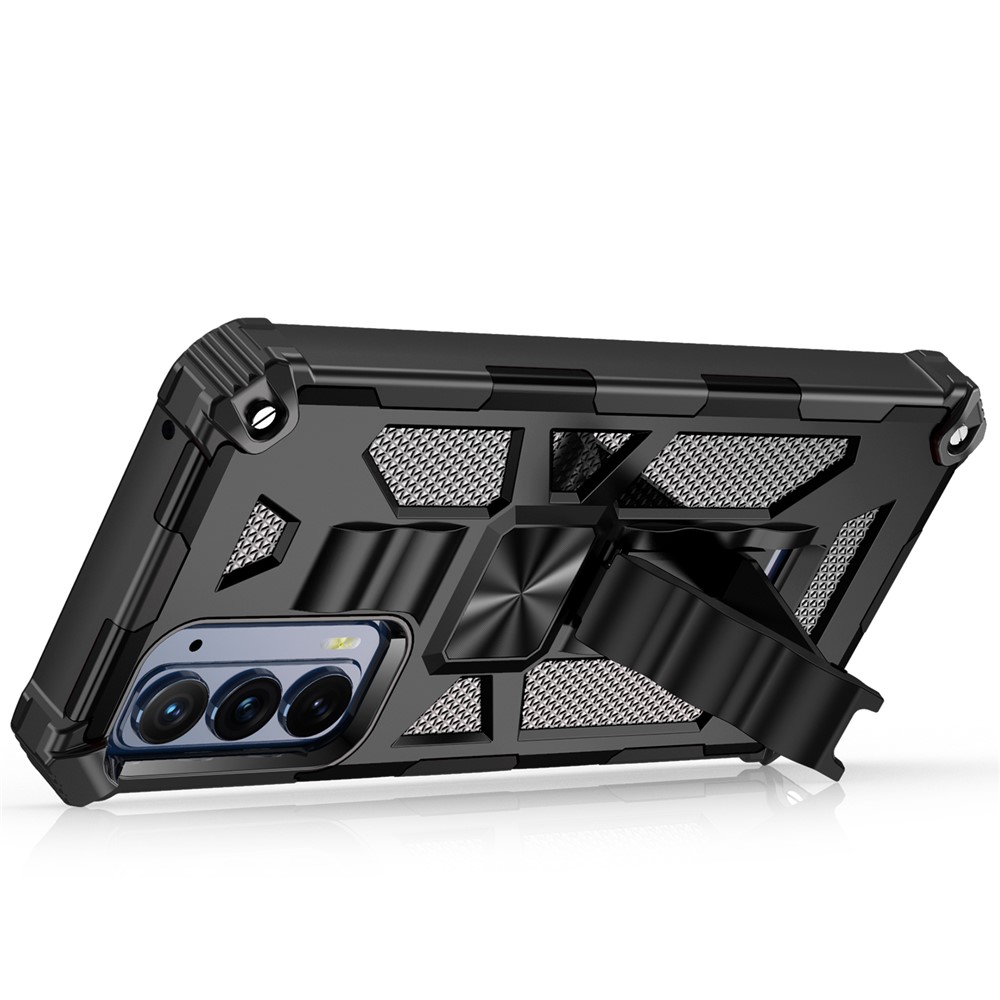 Military Grade Car Mount Built-in Kickstand Hybrid Hard PC Soft TPU Anti-Drop Phone Case for Motorola Edge (2021) - Black-3