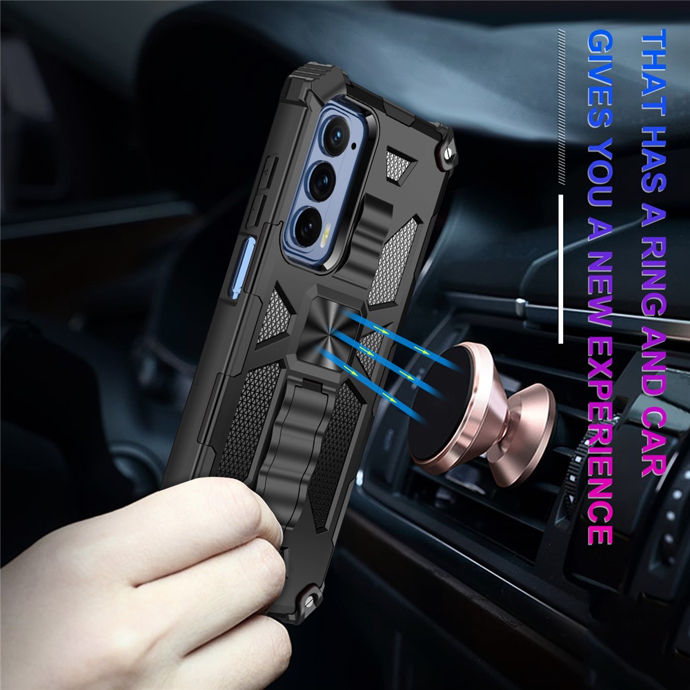 Military Grade Car Mount Built-in Kickstand Hybrid Hard PC Soft TPU Anti-Drop Phone Case for Motorola Edge (2021) - Black-4