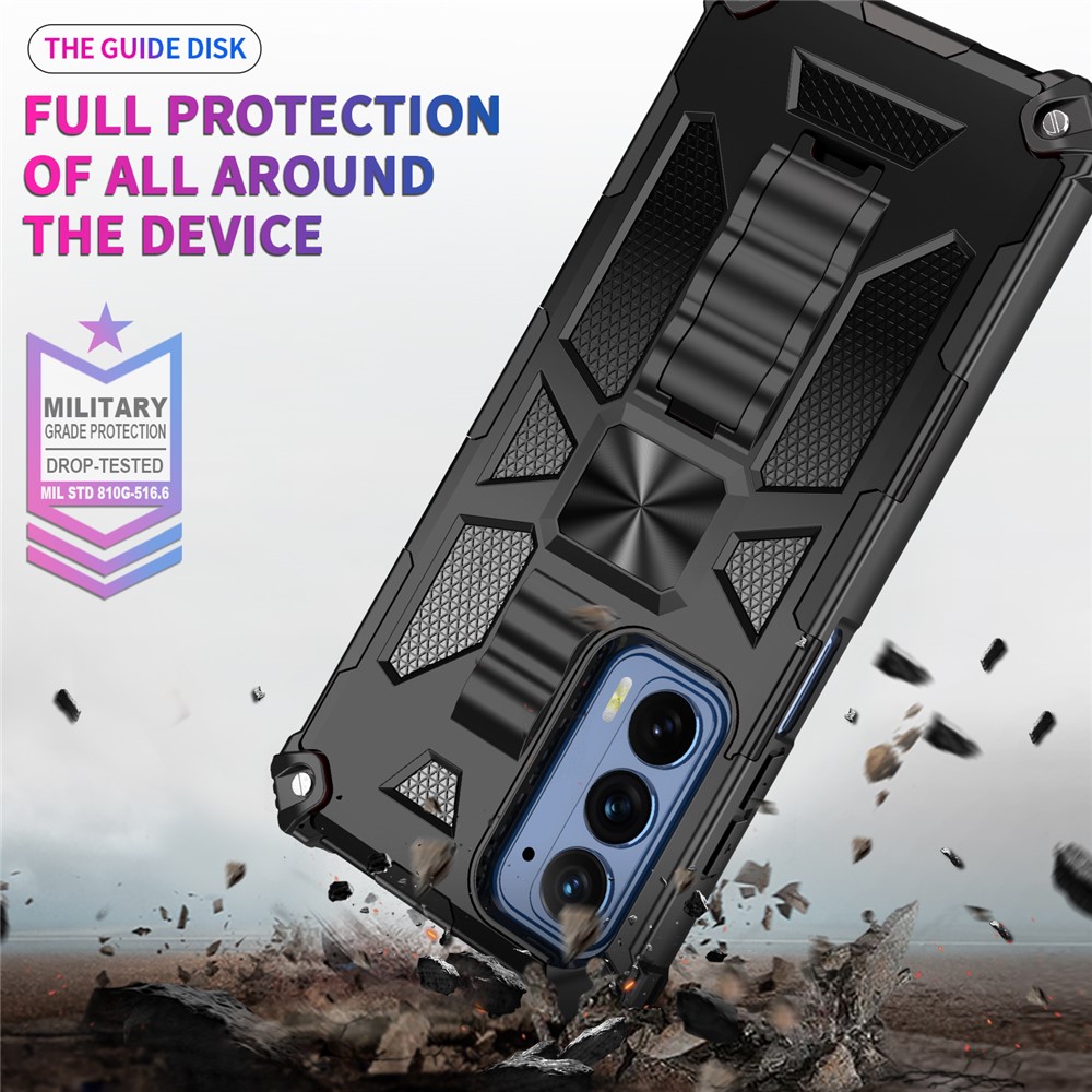Military Grade Car Mount Built-in Kickstand Hybrid Hard PC Soft TPU Anti-Drop Phone Case for Motorola Edge (2021) - Black-5