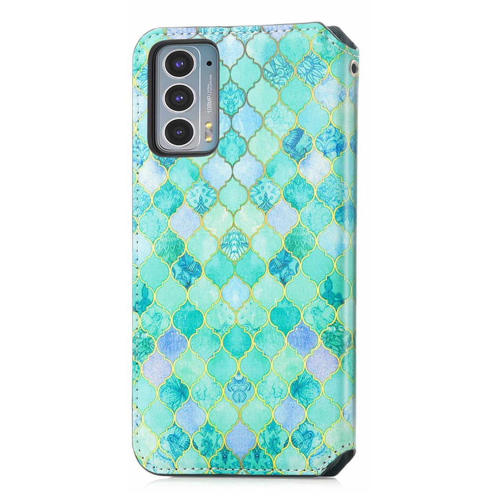 CASENEO 001 Series RFID Blocking Magnetic-Absorbed Pattern Printing Leather Wallet Phone Cover Shell with Adjustable Stand for Motorola Edge 20 - Emerald-3