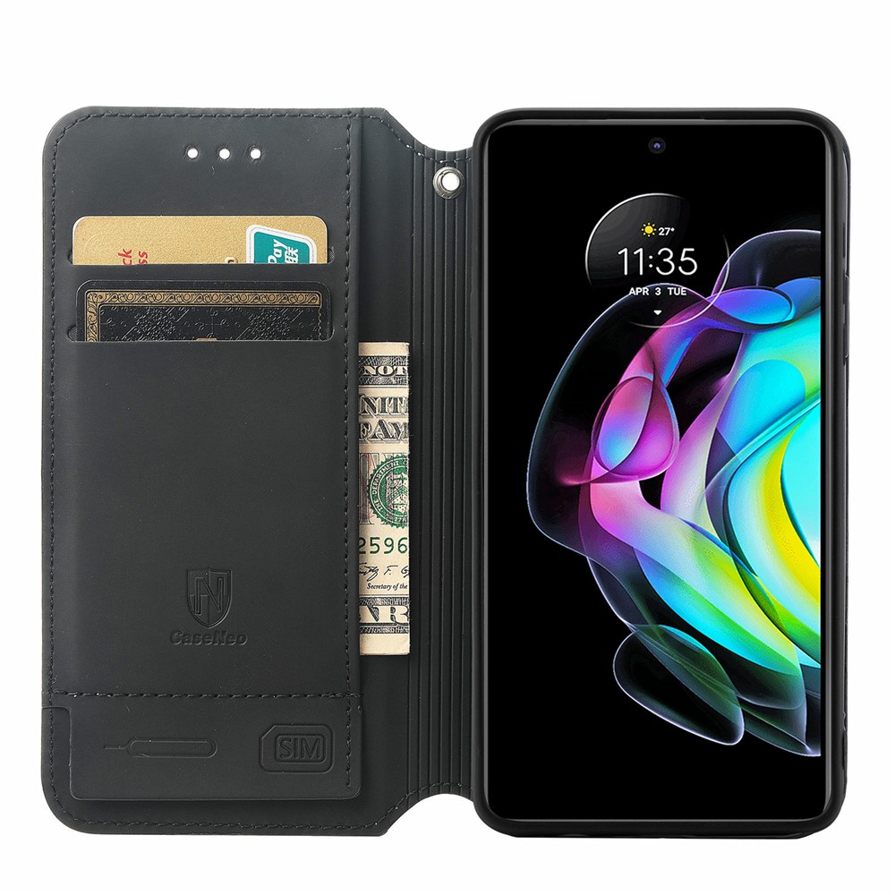 CASENEO 001 Series RFID Blocking Magnetic-Absorbed Pattern Printing Leather Wallet Phone Cover Shell with Adjustable Stand for Motorola Edge 20 - Emerald-5
