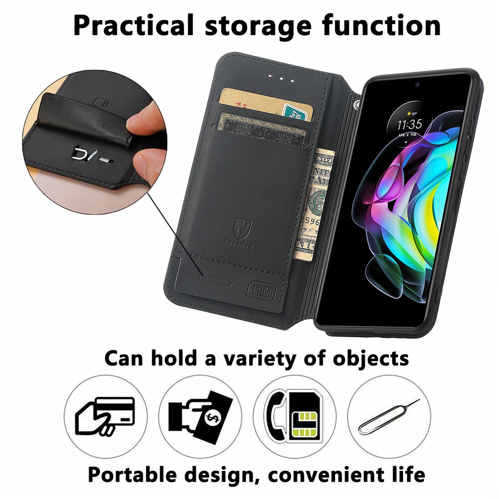 CASENEO 001 Series RFID Blocking Magnetic-Absorbed Pattern Printing Leather Wallet Phone Cover Shell with Adjustable Stand for Motorola Edge 20 - Emerald-7