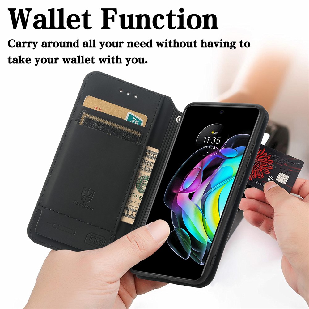 CASENEO 001 Series RFID Blocking Magnetic-Absorbed Pattern Printing Leather Wallet Phone Cover Shell with Adjustable Stand for Motorola Edge 20 - Emerald-8
