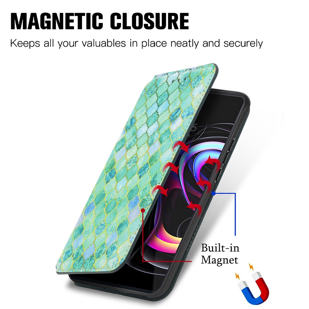CASENEO 001 Series Full-Protective Adjustable Stand RFID Blocking Function Pattern Printing Leather Wallet Phone Cover Shell for Motorola Edge 20 Pro - Emerald-10