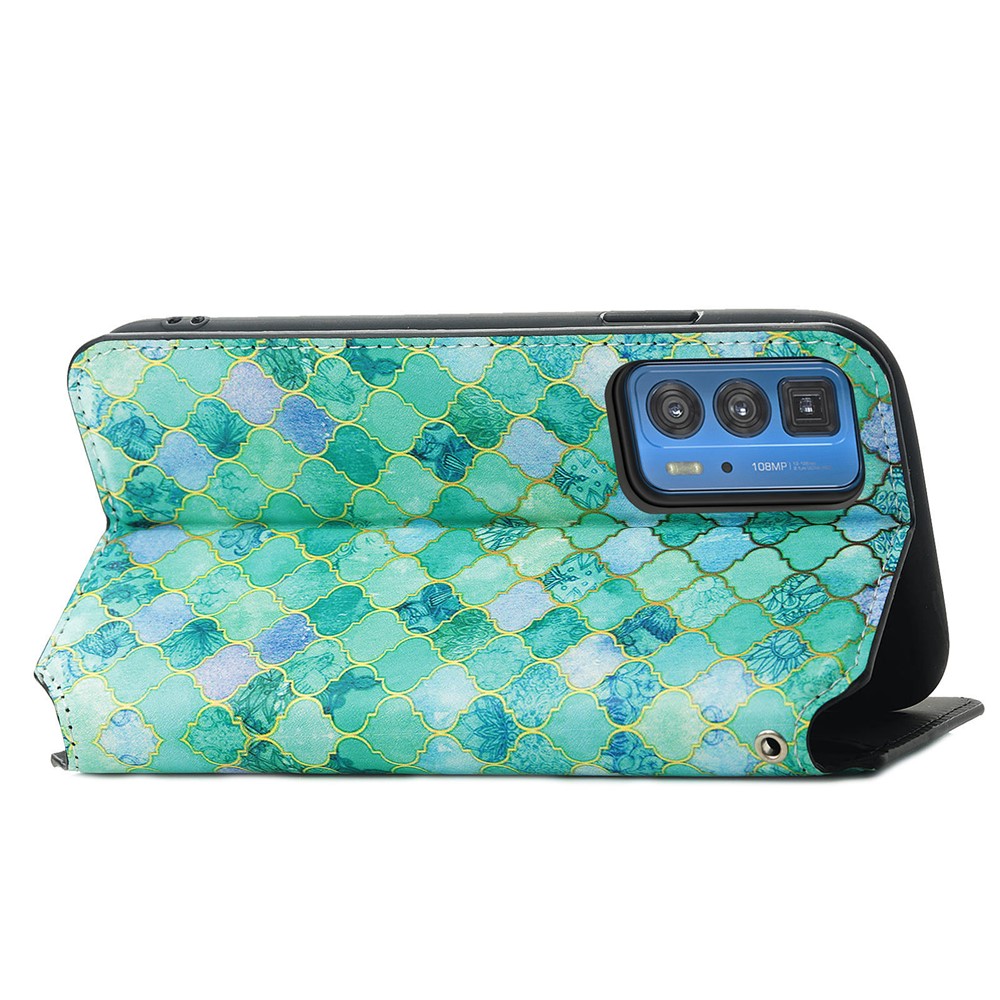 CASENEO 001 Series Full-Protective Adjustable Stand RFID Blocking Function Pattern Printing Leather Wallet Phone Cover Shell for Motorola Edge 20 Pro - Emerald-4