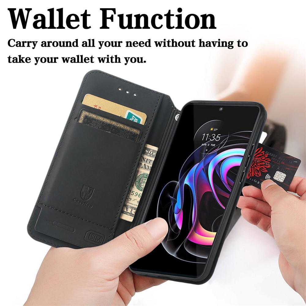CASENEO 001 Series Full-Protective Adjustable Stand RFID Blocking Function Pattern Printing Leather Wallet Phone Cover Shell for Motorola Edge 20 Pro - Emerald-8