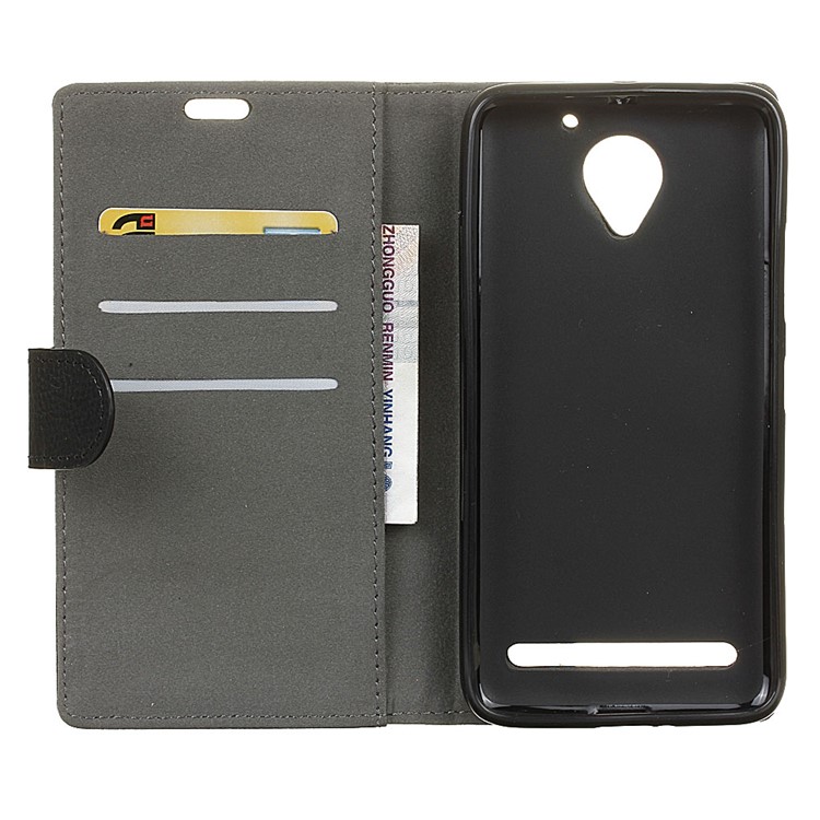 Litchi Texture Leather Wallet Stand Case for Lenovo Vibe C2 Power - Black-4
