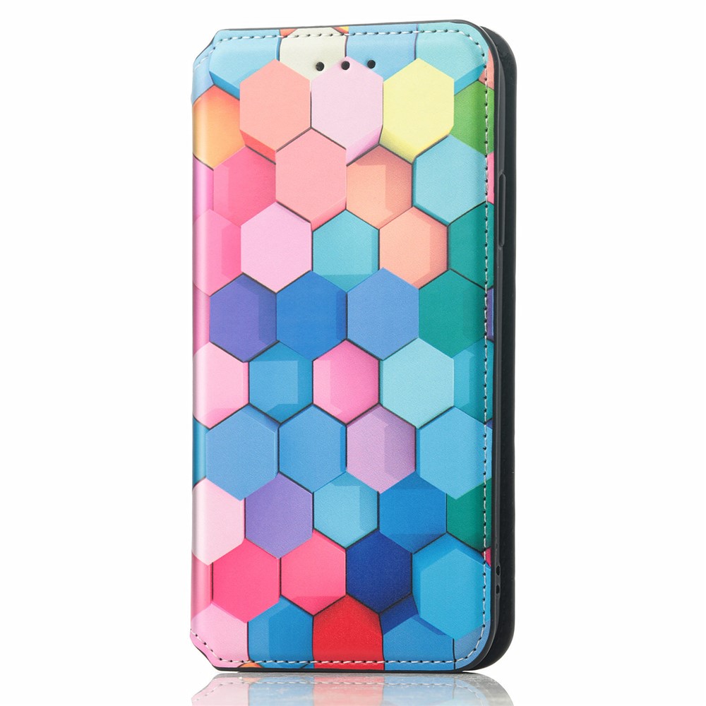 CASENEO 001 Series Foldable Stand Design RFID Blocking Pattern Printing Leather Phone Cover Shell with Wallet for Motorola Edge 20 Lite - Colorful Honeycomb-2