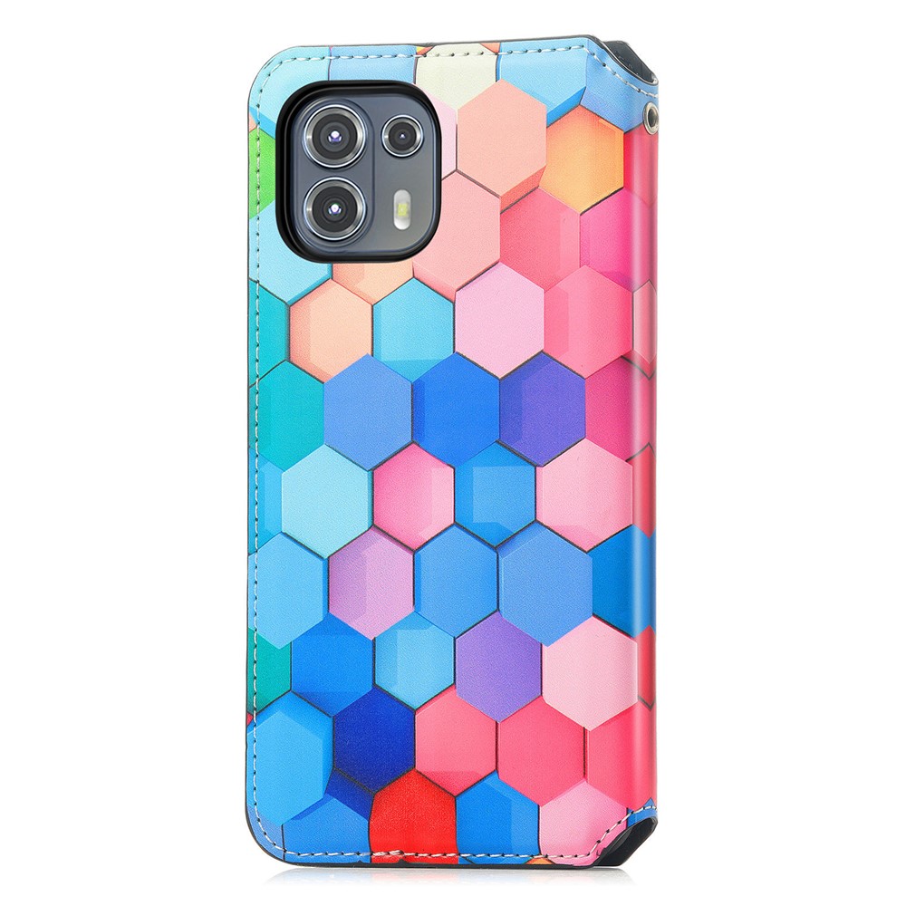 CASENEO 001 Series Foldable Stand Design RFID Blocking Pattern Printing Leather Phone Cover Shell with Wallet for Motorola Edge 20 Lite - Colorful Honeycomb-3