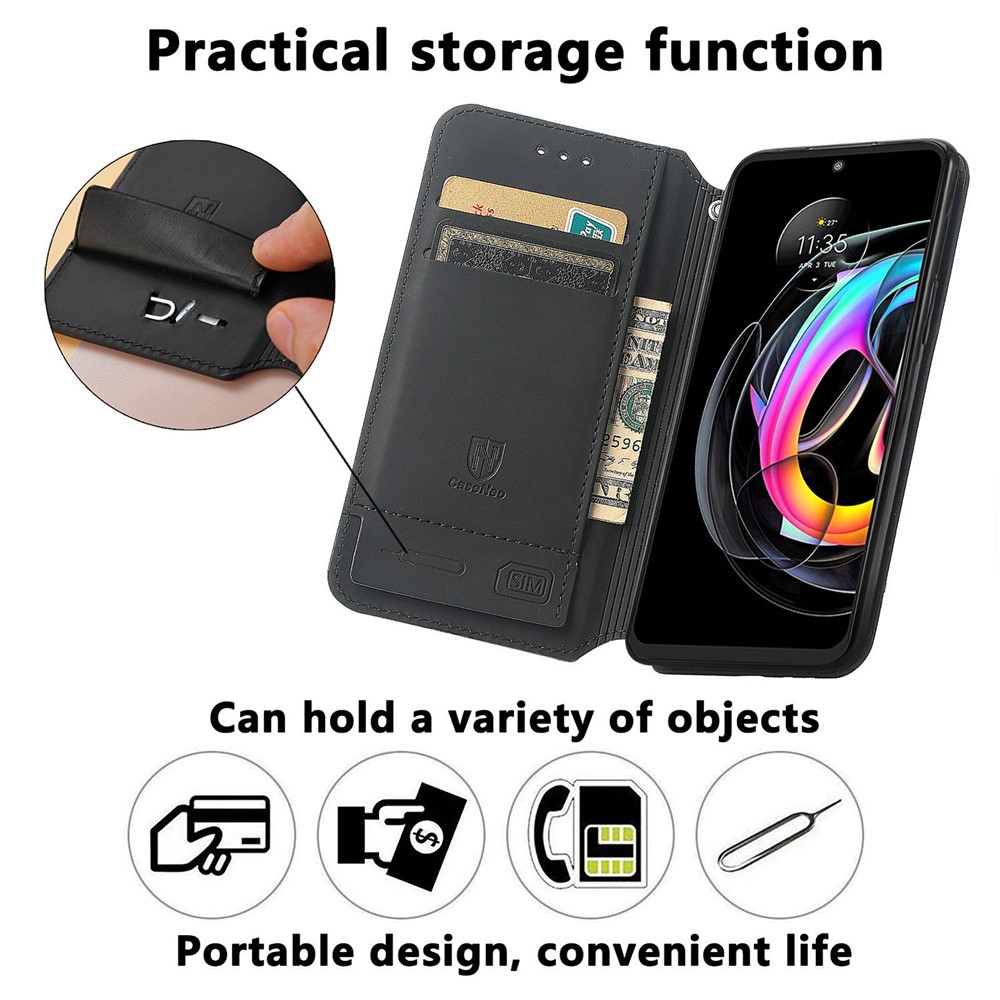 CASENEO 001 Series Foldable Stand Design RFID Blocking Pattern Printing Leather Phone Cover Shell with Wallet for Motorola Edge 20 Lite - Colorful Honeycomb-7