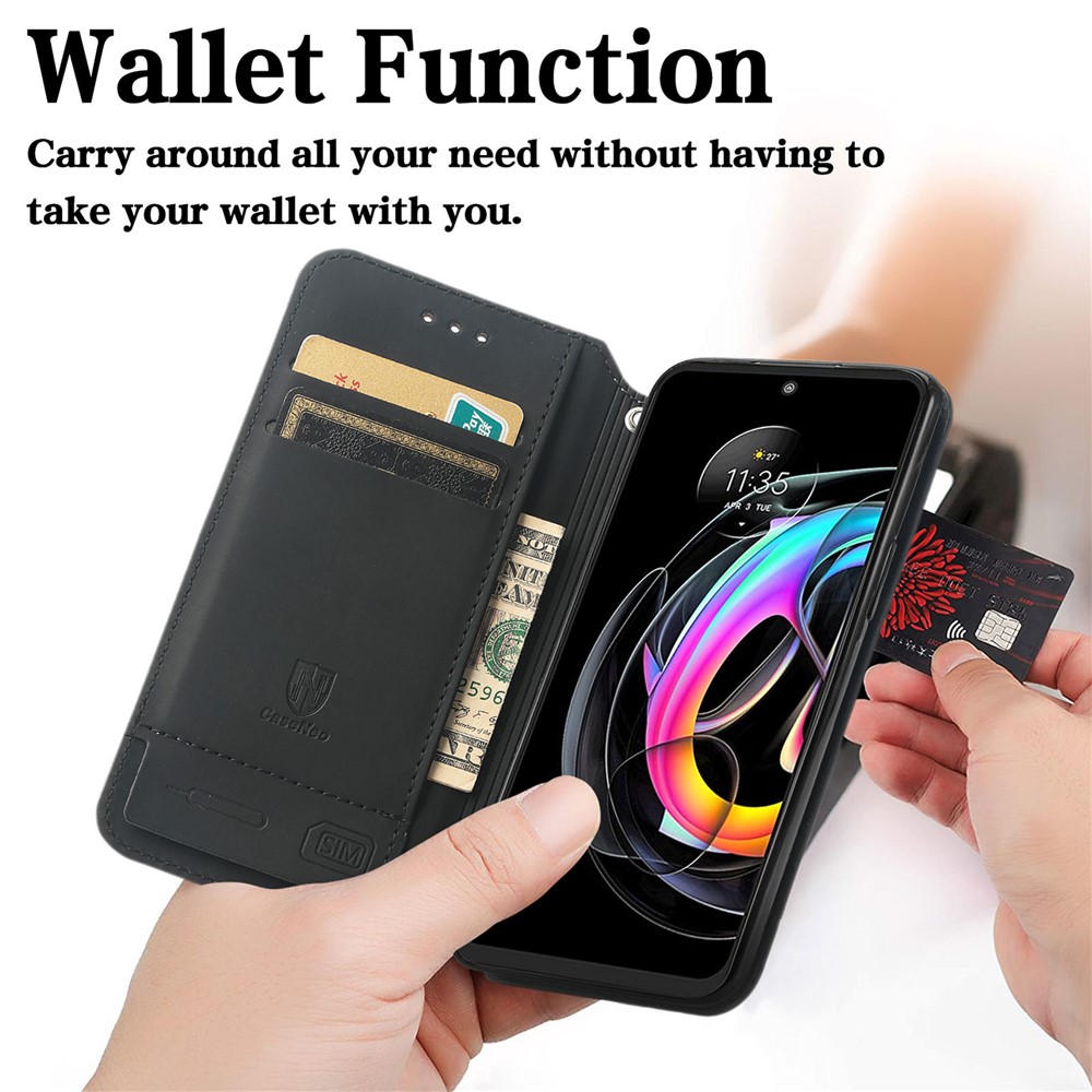 CASENEO 001 Series Foldable Stand Design RFID Blocking Pattern Printing Leather Phone Cover Shell with Wallet for Motorola Edge 20 Lite - Colorful Honeycomb-8