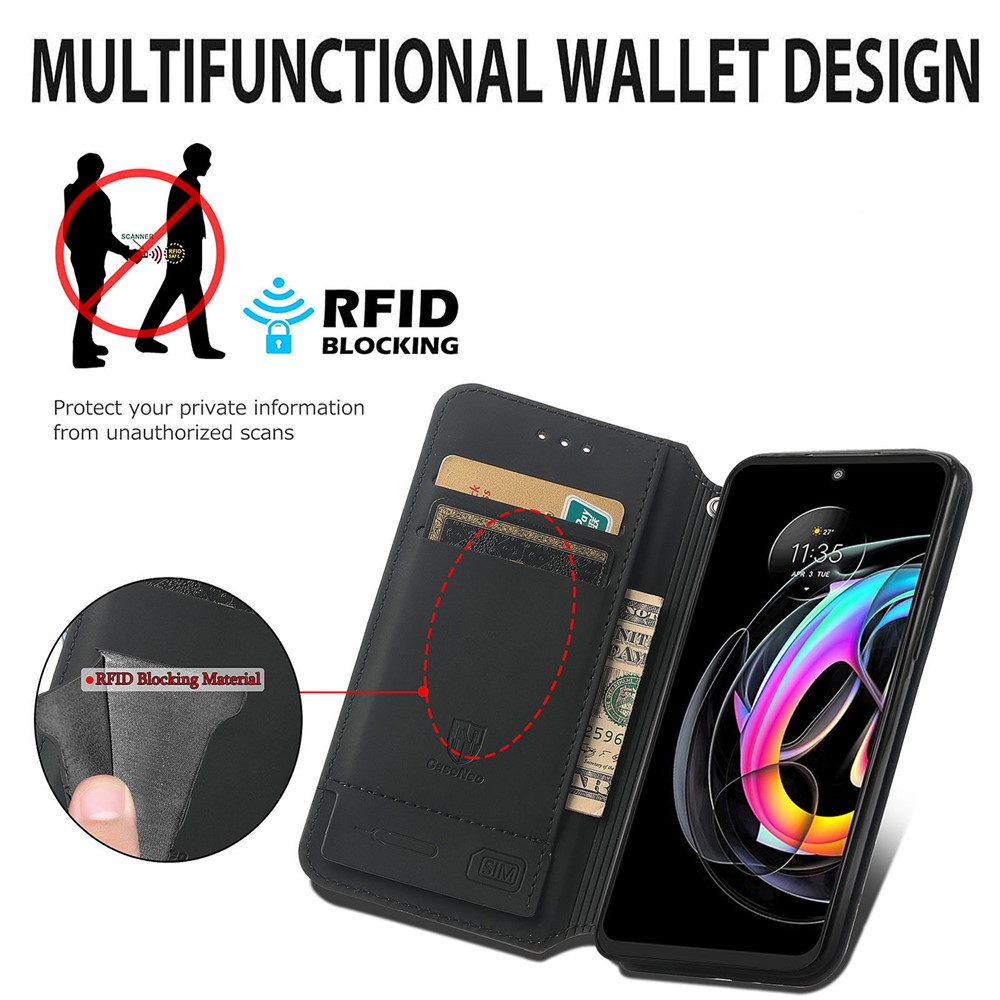 CASENEO 001 Series Foldable Stand Design RFID Blocking Pattern Printing Leather Phone Cover Shell with Wallet for Motorola Edge 20 Lite - Colorful Honeycomb-9
