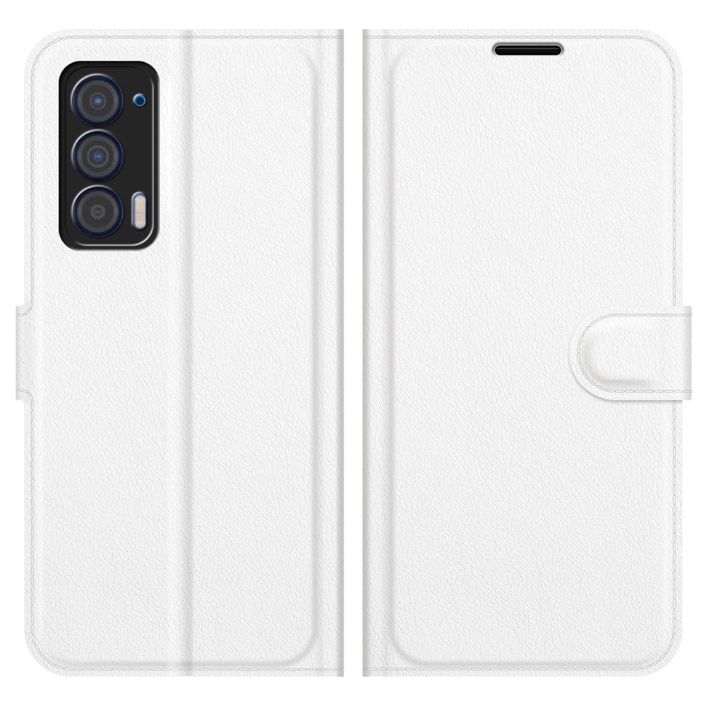 For Motorola Edge (2021) Litchi Skin Phone Case Wallet Stand Design Flip Leather Wallet Phone Cover Shell - White-1