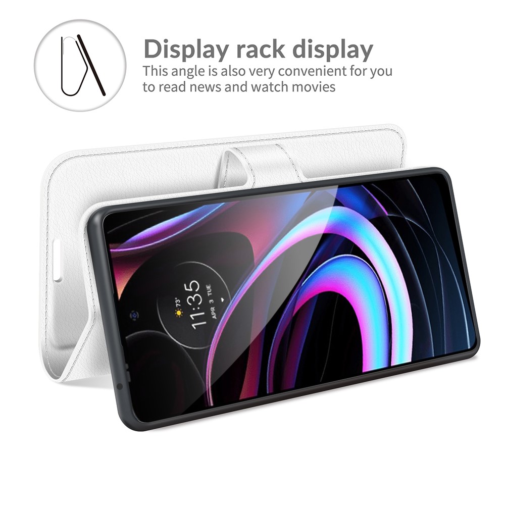 For Motorola Edge (2021) Litchi Skin Phone Case Wallet Stand Design Flip Leather Wallet Phone Cover Shell - White-3