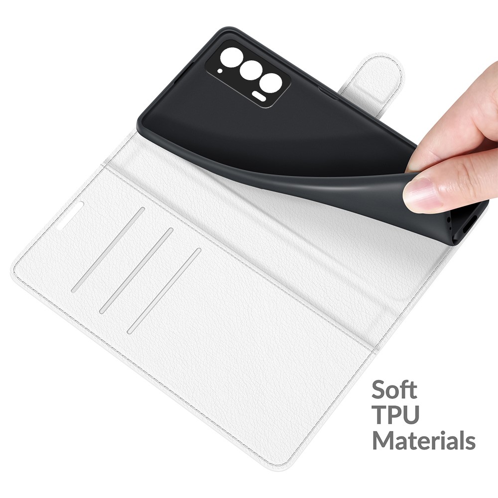 For Motorola Edge (2021) Litchi Skin Phone Case Wallet Stand Design Flip Leather Wallet Phone Cover Shell - White-5