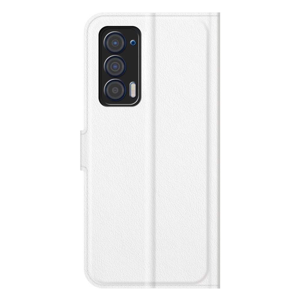 For Motorola Edge (2021) Litchi Skin Phone Case Wallet Stand Design Flip Leather Wallet Phone Cover Shell - White-7