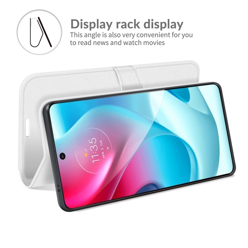 Flip Phone Cover Crazy Horse Texture Shock Resistant Protective Leather Wallet Stand Case for Motorola Moto G60S - White-3