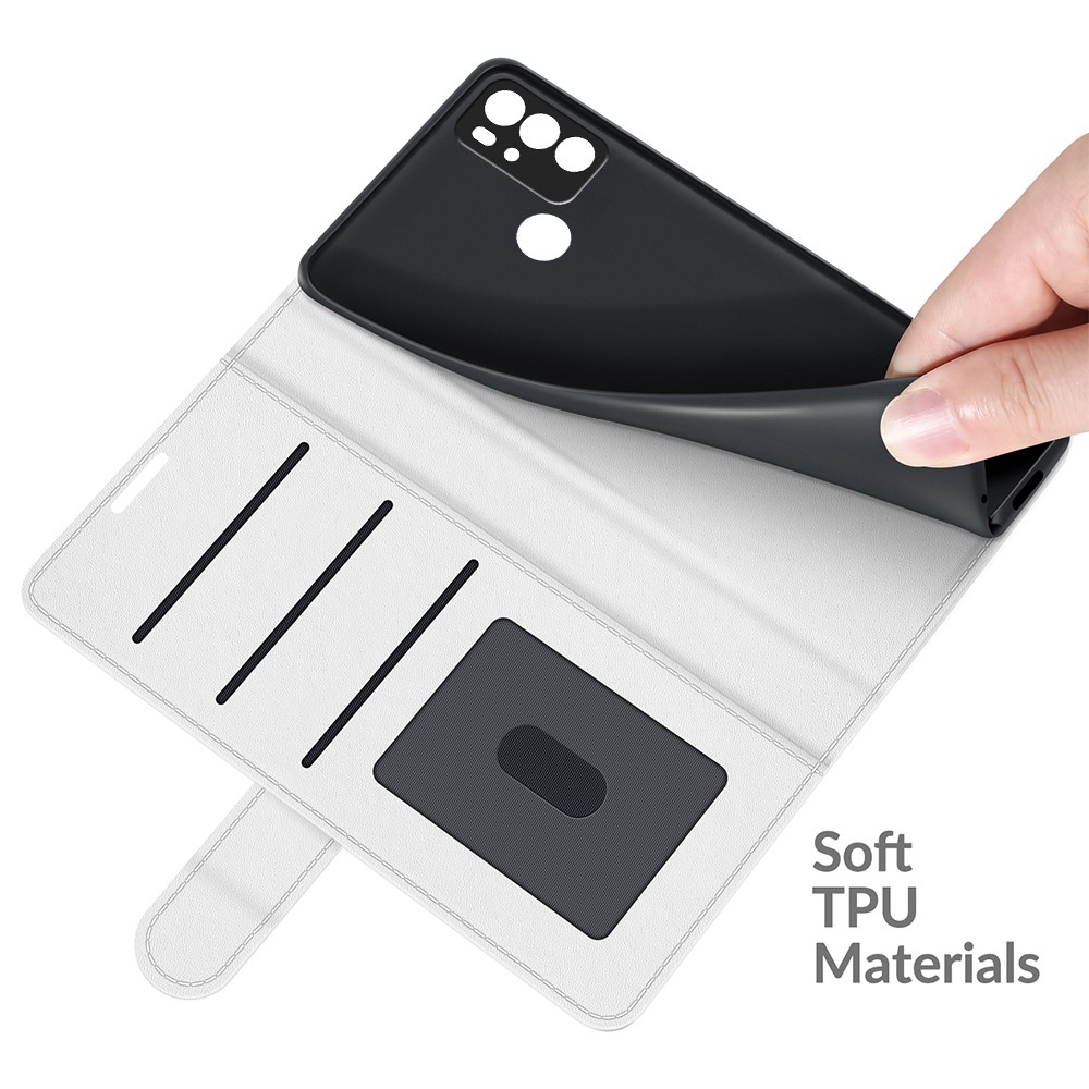 Flip Phone Cover Crazy Horse Texture Shock Resistant Protective Leather Wallet Stand Case for Motorola Moto G60S - White-5