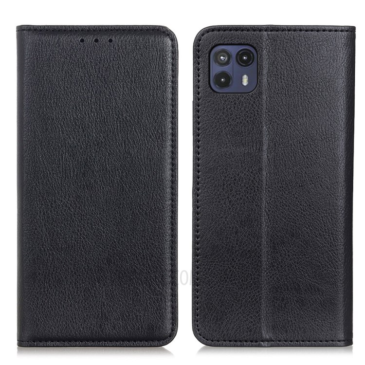 Litchi Texture Split Leather Auto-absorbed Flip Wallet Stand Case for Motorola Moto G50 5G - Black-1