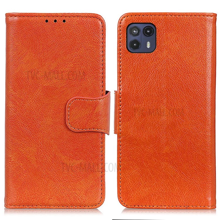 Nappa Texture Split Leather Wallet Shell Case + Inner TPU Frame for Motorola Moto G50 5G - Orange-1