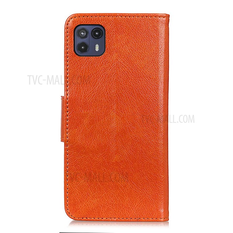 Nappa Texture Split Leather Wallet Shell Case + Inner TPU Frame for Motorola Moto G50 5G - Orange-3