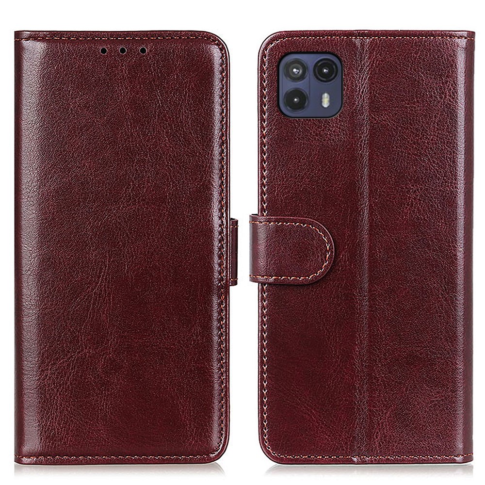 Crazy Horse Texture PU Leather Folio Flip Stand Case Magnetic Closure Wallet Cover for Motorola Moto G50 5G - Brown-1