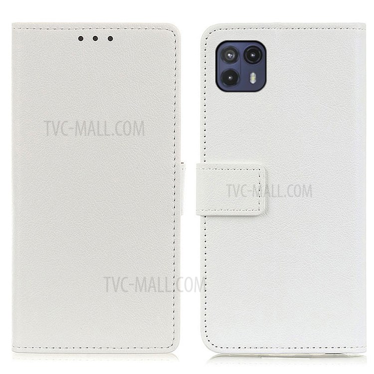 PU Leather Cover Wallet Stand Case Anti-collision Phone Protector for Motorola Moto G50 5G - White-1