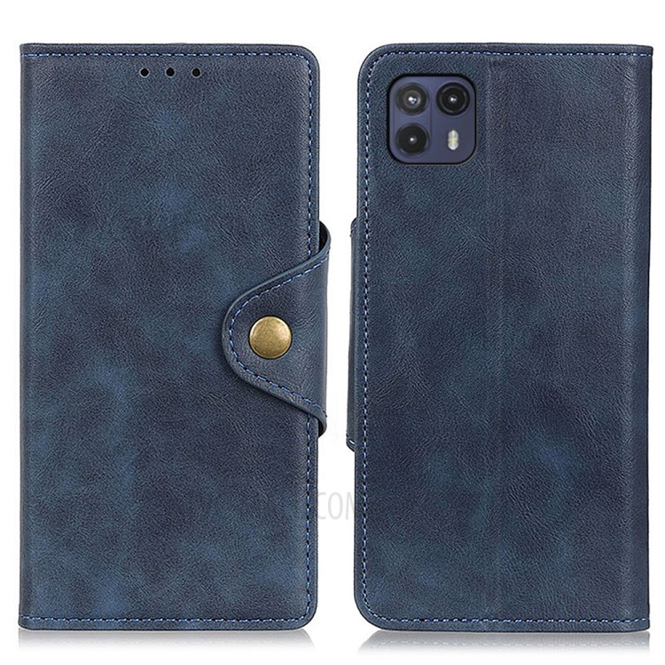 Brass Buckle Anti-Scratch PU Leather Wallet Phone Case with Stand for Motorola Moto G50 5G - Blue-1