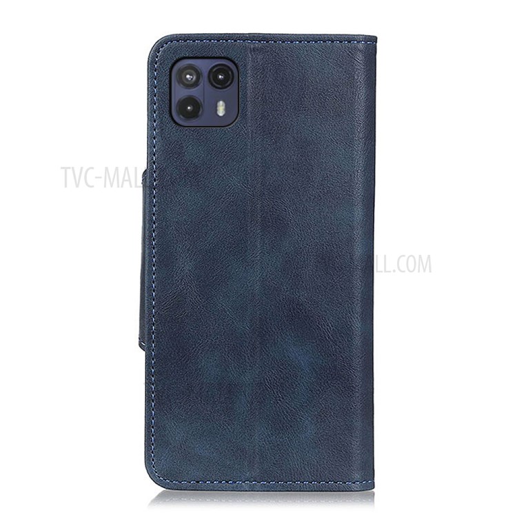Brass Buckle Anti-Scratch PU Leather Wallet Phone Case with Stand for Motorola Moto G50 5G - Blue-3
