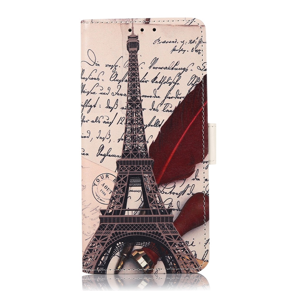 Pattern Printing PU Leather Attached Soft TPU Inner Case Magnetic Closure Wallet Stand Flip Phone Cover for Motorola Moto G50 5G - Eiffel Tower and Feather-2