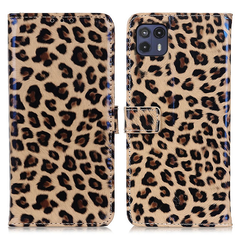 Leopard Texture Magnetic Closure Wallet Stand Leather Case Flip Cover for Motorola Moto G50 5G-1