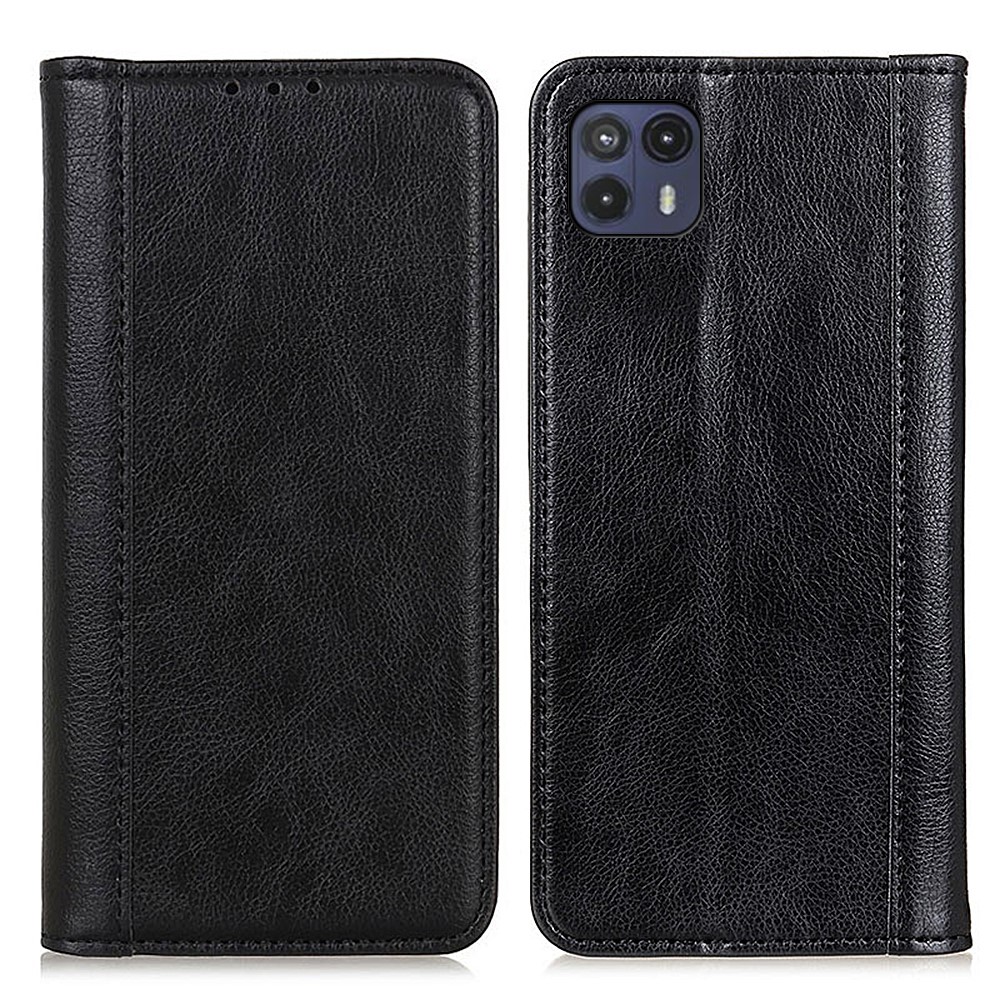 Auto-absorbed Litchi Texture Split Leather Wallet Case Hands-free Stand Cover for Motorola Moto G50 5G - Black-1
