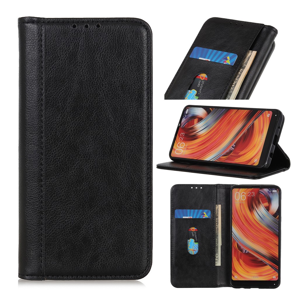 Auto-absorbed Litchi Texture Split Leather Wallet Case Hands-free Stand Cover for Motorola Moto G50 5G - Black-9