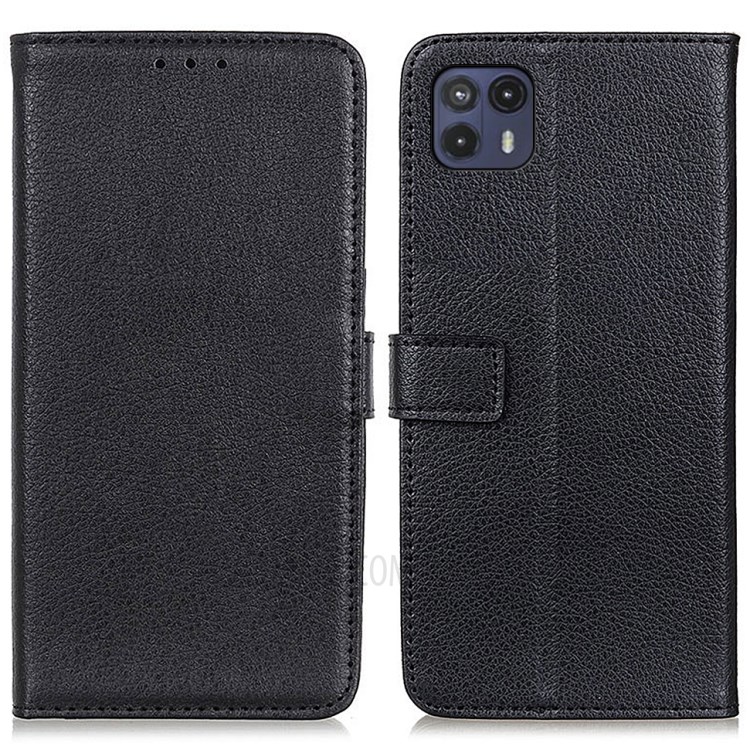 Full Protection Magnetic Absorbed Litchi Texture Leather Wallet Case for Motorola Moto G50 5G - Black-1