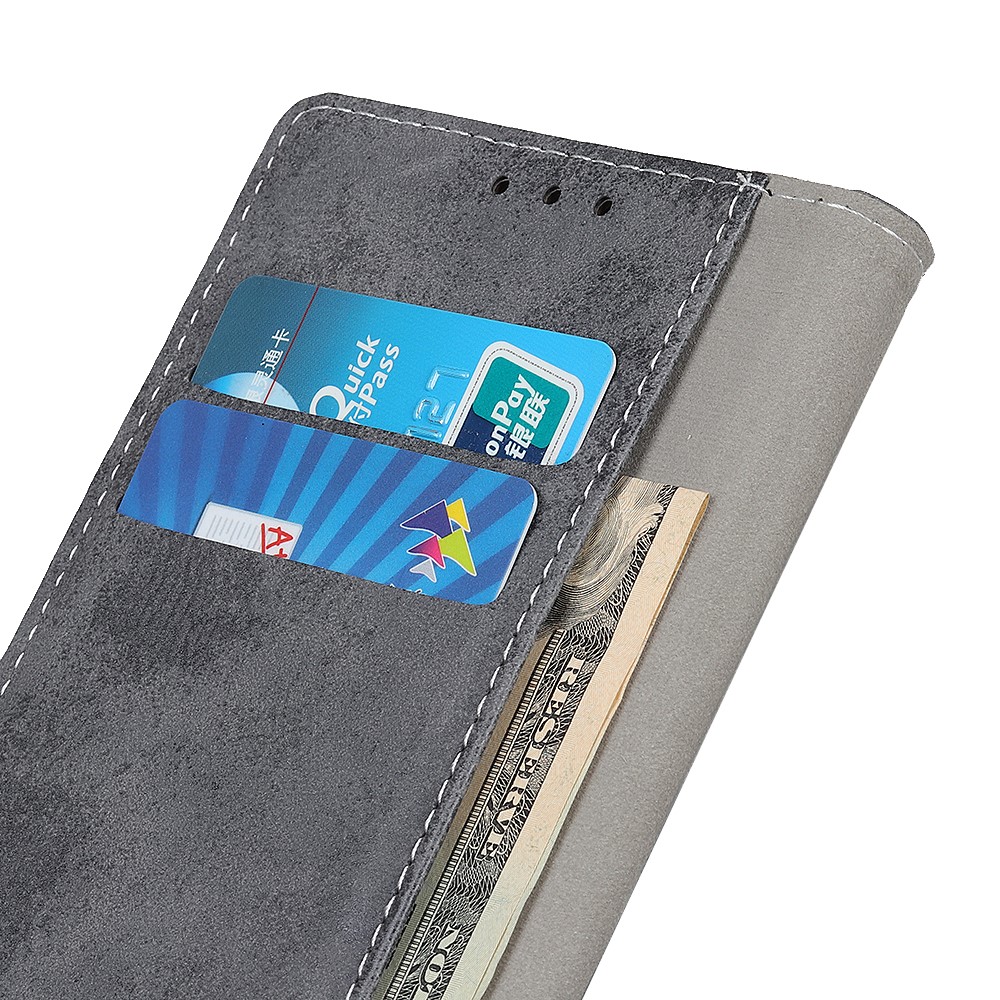 For Motorola Moto G50 5G Vintage Style PU Leather Mobile Stand Case Wallet Design Phone Case - Grey-6