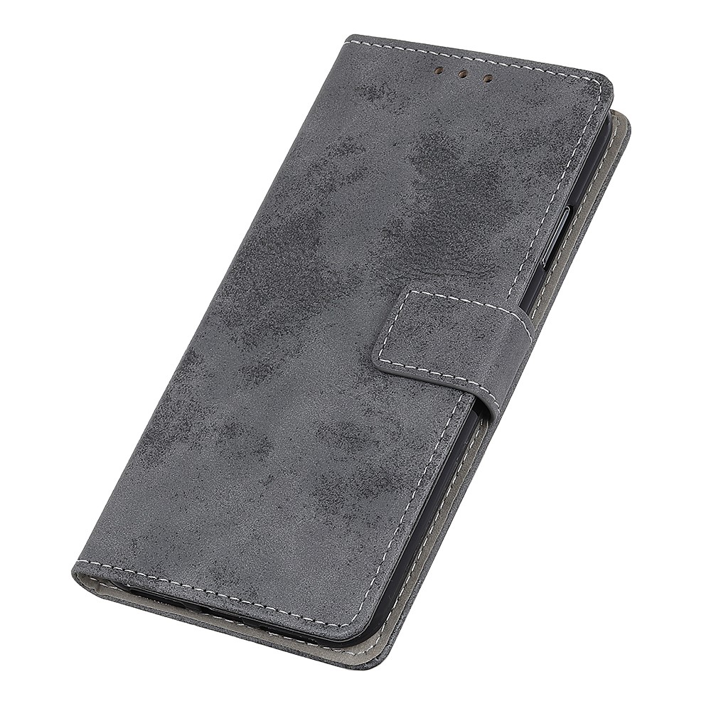For Motorola Moto G50 5G Vintage Style PU Leather Mobile Stand Case Wallet Design Phone Case - Grey-7