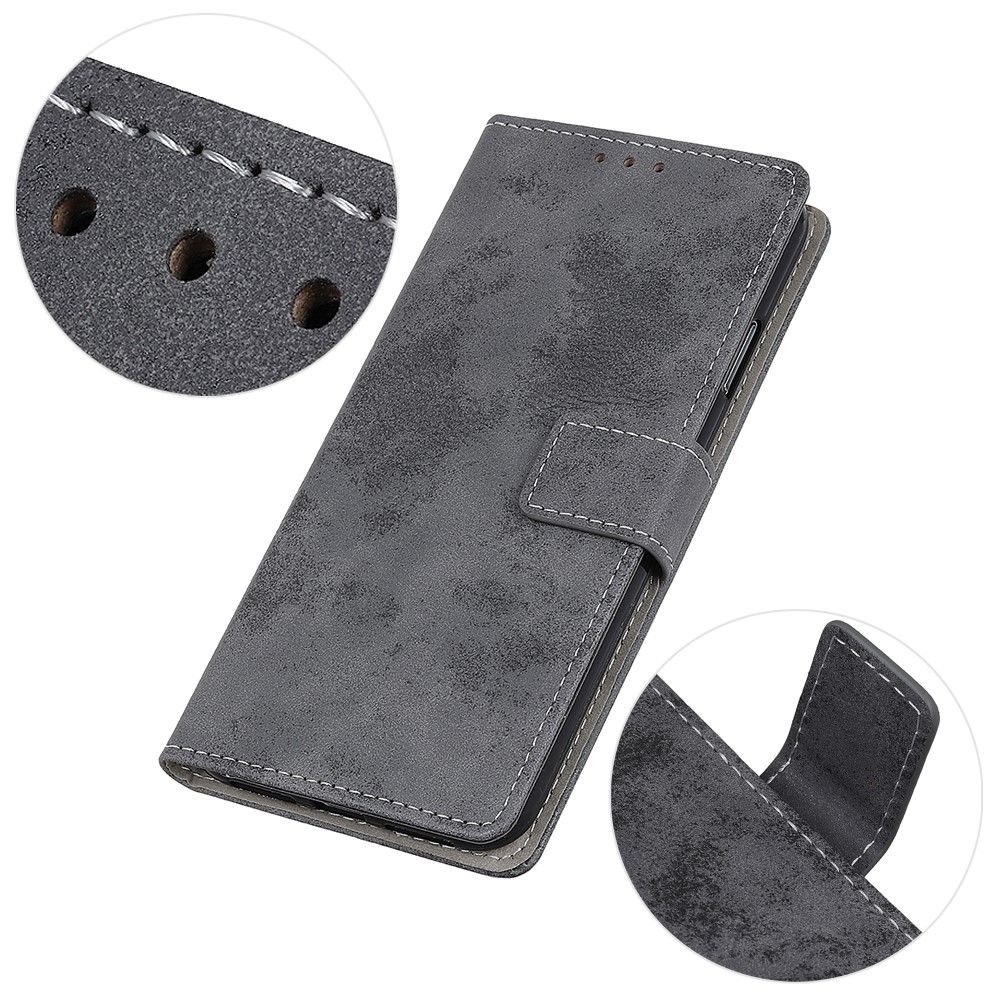For Motorola Moto G50 5G Vintage Style PU Leather Mobile Stand Case Wallet Design Phone Case - Grey-8
