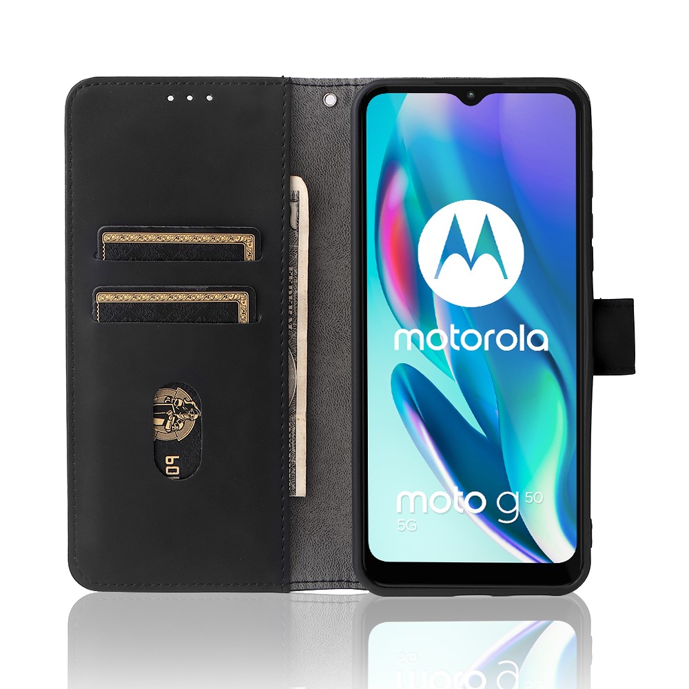 Skin-touch Feeling PU Leather Wallet Phone Case Flip Stand Protective Cover with Strap for Motorola Moto G50 5G - Black-4