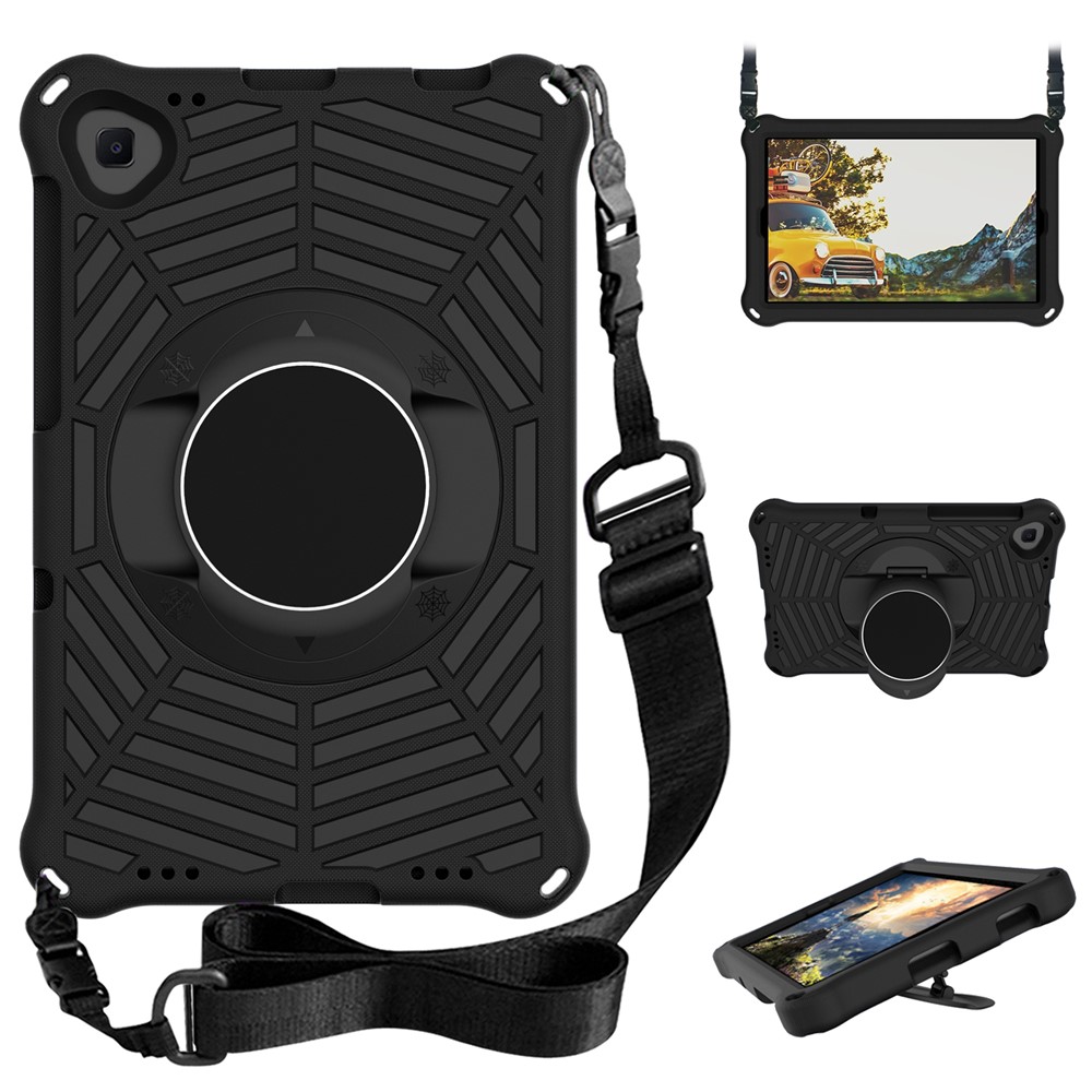 Spider Web Texture Anti-Drop Shockproof Tablet Case Kickstand EVA Cover with Shoulder Strap for Lenovo M10 FHD Plus/2nd Gen TB-X606 10.3-inch - Black-1