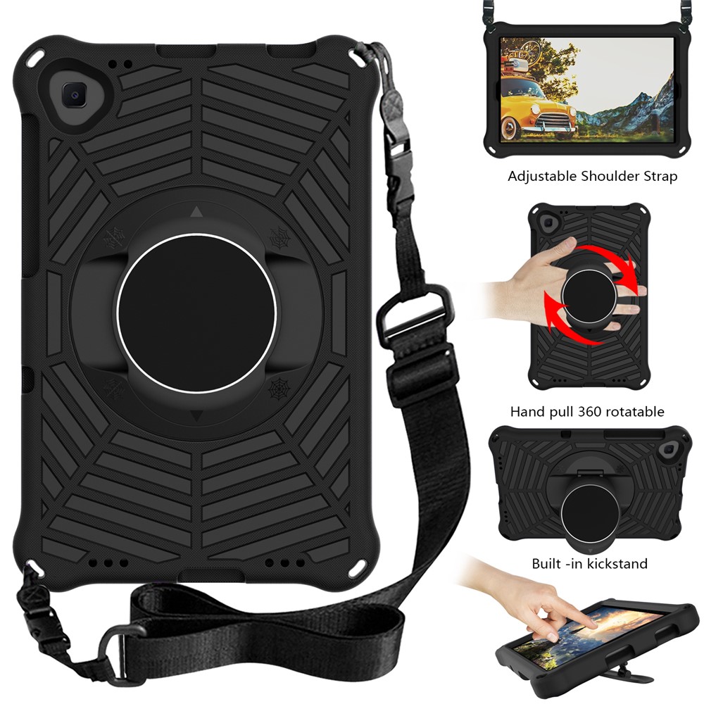 Spider Web Texture Anti-Drop Shockproof Tablet Case Kickstand EVA Cover with Shoulder Strap for Lenovo M10 FHD Plus/2nd Gen TB-X606 10.3-inch - Black-7
