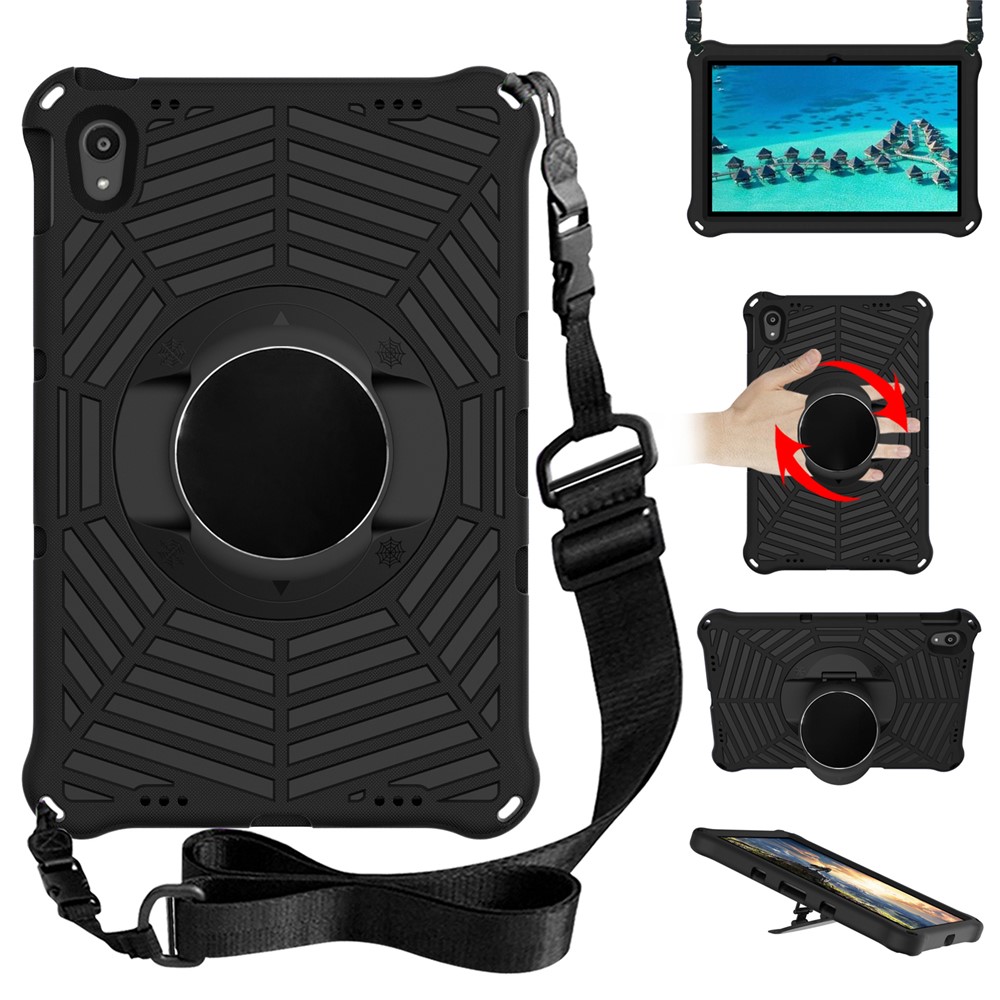 Spider Web Texture Heat Dissipation Anti-Drop Impact-Resistant Tablet Case Kickstand EVA Cover with Shoulder Strap for Lenovo Tab P11 TB-J606F 11-inch - Black-1
